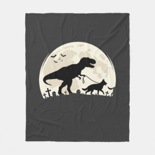 German Shepherd Halloween Dinosaur Moon Silhouette Fleece Blanket