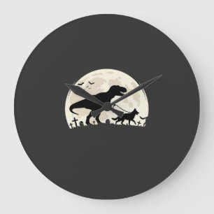 German Shepherd Halloween Dinosaur Moon Silhouette Large Clock
