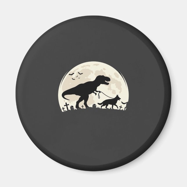 German Shepherd Halloween Dinosaur Moon Silhouette Magnet (Front)