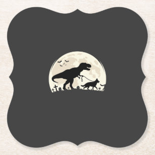 German Shepherd Halloween Dinosaur Moon Silhouette Paper Coaster