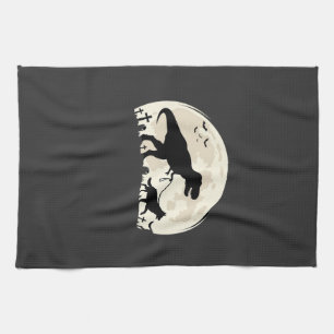 German Shepherd Halloween Dinosaur Moon Silhouette Tea Towel