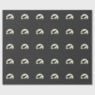 German Shepherd Halloween Dinosaur Moon Silhouette Wrapping Paper