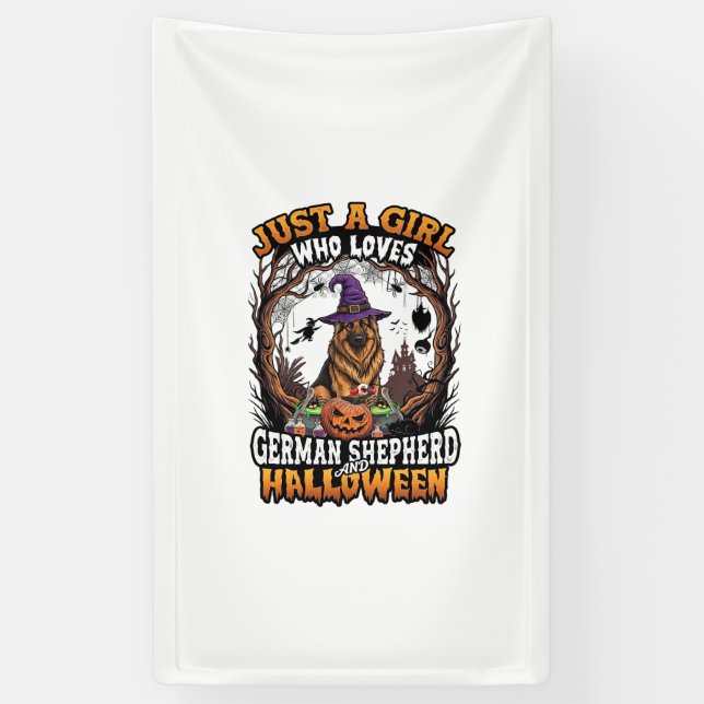 German Shepherd Halloween Dog Witch Hat Pumpkin_1 Banner (Vertical)
