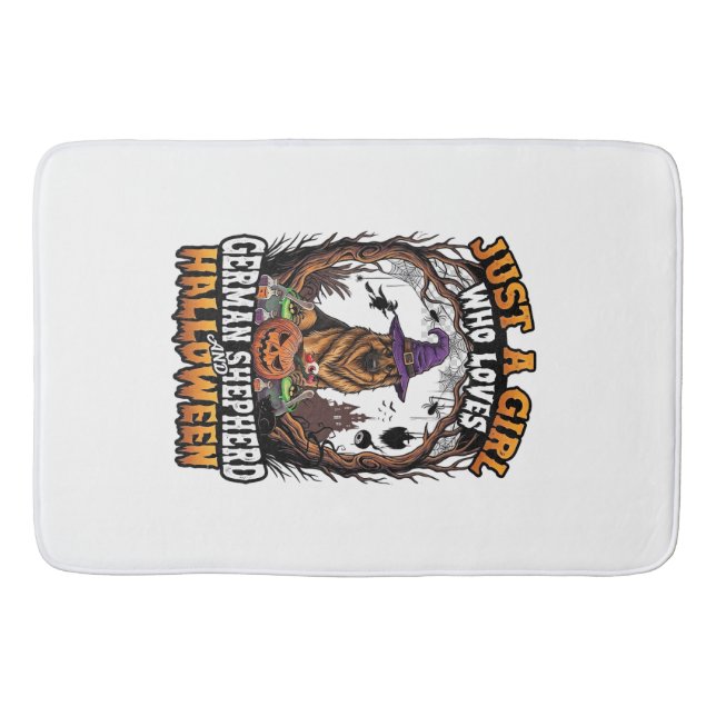 German Shepherd Halloween Dog Witch Hat Pumpkin_1 Bath Mat (Front)