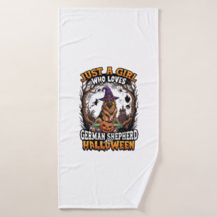 German Shepherd Halloween Dog Witch Hat Pumpkin_1 Bath Towel Set