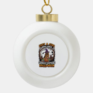 German Shepherd Halloween Dog Witch Hat Pumpkin_1 Ceramic Ball Christmas Ornament