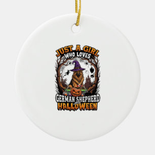 German Shepherd Halloween Dog Witch Hat Pumpkin_1 Ceramic Tree Decoration