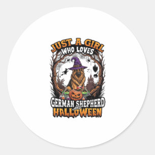 German Shepherd Halloween Dog Witch Hat Pumpkin_1 Classic Round Sticker