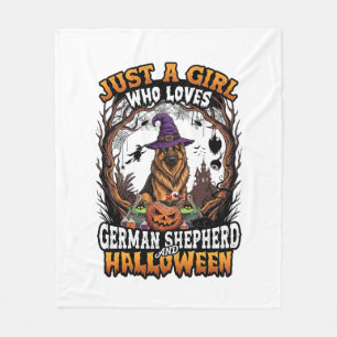 German Shepherd Halloween Dog Witch Hat Pumpkin_1 Fleece Blanket