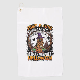 German Shepherd Halloween Dog Witch Hat Pumpkin_1 Golf Towel