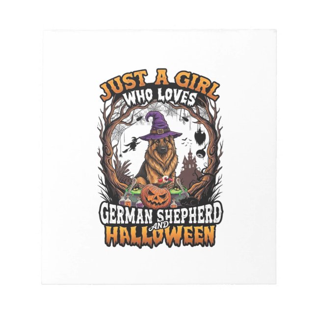 German Shepherd Halloween Dog Witch Hat Pumpkin_1 Notepad (Front)