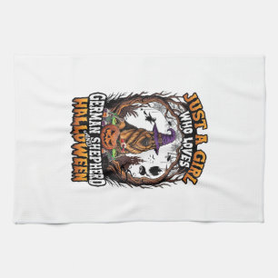 German Shepherd Halloween Dog Witch Hat Pumpkin_1 Tea Towel
