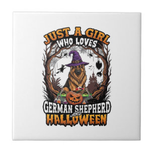 German Shepherd Halloween Dog Witch Hat Pumpkin_1 Tile