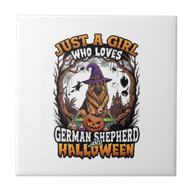 German Shepherd Halloween Dog Witch Hat Pumpkin_1 Tile (Front)