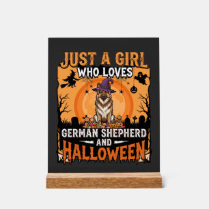 German Shepherd Halloween Girl Witch Dog Design Acrylic Sign