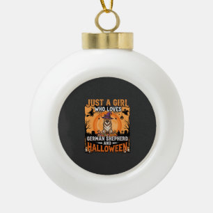 German Shepherd Halloween Girl Witch Dog Design Ceramic Ball Christmas Ornament
