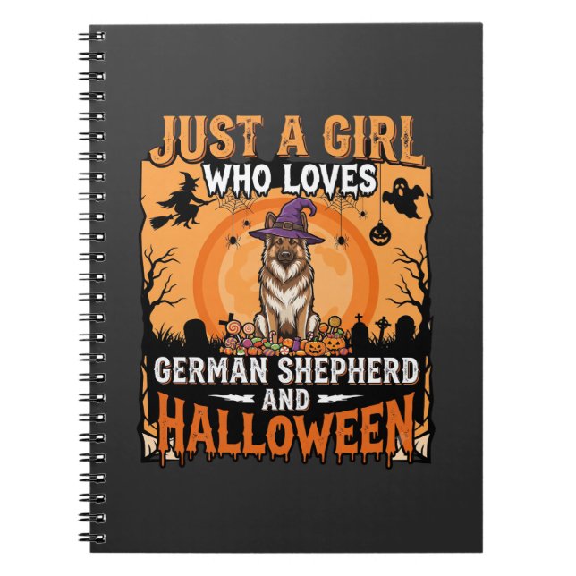 German Shepherd Halloween Girl Witch Dog Design Notebook (Front)