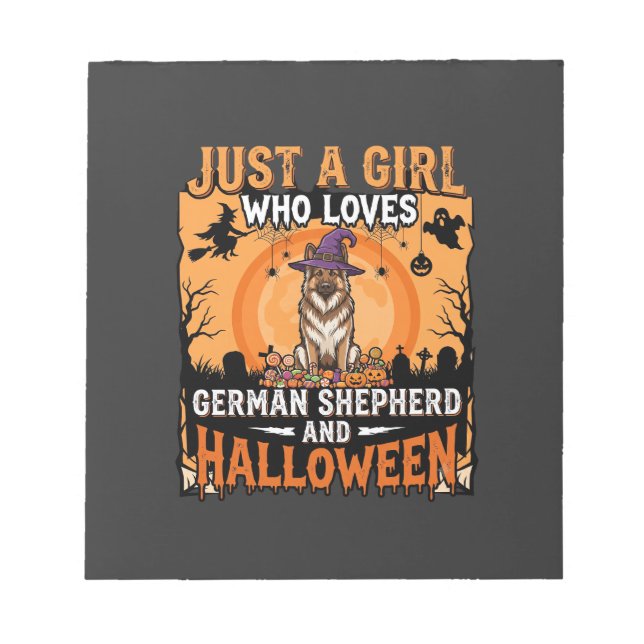 German Shepherd Halloween Girl Witch Dog Design Notepad (Front)