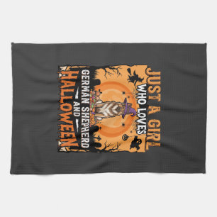 German Shepherd Halloween Girl Witch Dog Design Tea Towel