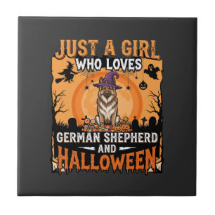 German Shepherd Halloween Girl Witch Dog Design Tile