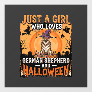 German Shepherd Halloween Girl Witch Dog Design Window Cling