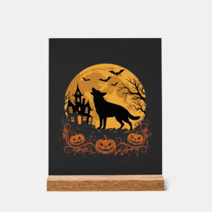 German Shepherd Halloween Moon Pumpkin Design_1 Acrylic Sign