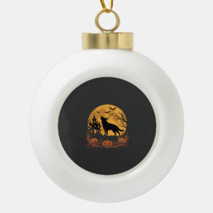 German Shepherd Halloween Moon Pumpkin Design_1 Ceramic Ball Christmas Ornament