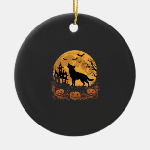 German Shepherd Halloween Moon Pumpkin Design_1 Ceramic Tree Decoration