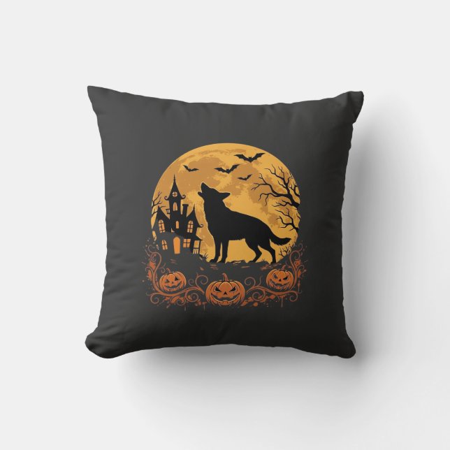 German Shepherd Halloween Moon Pumpkin Design_1 Cushion (Front)