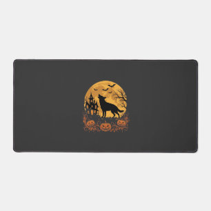 German Shepherd Halloween Moon Pumpkin Design_1 Desk Mat