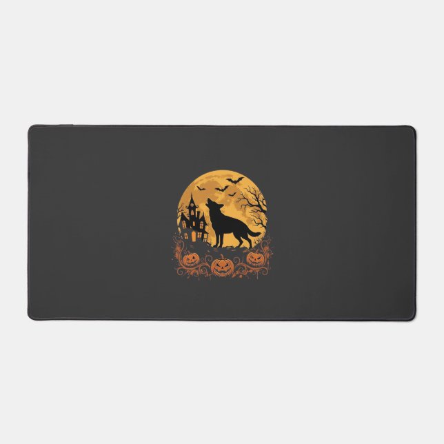 German Shepherd Halloween Moon Pumpkin Design_1 Desk Mat (Front)