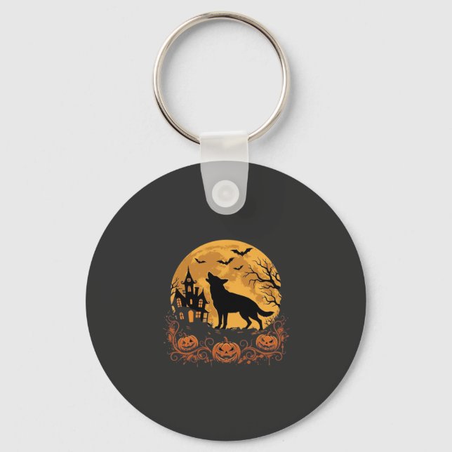 German Shepherd Halloween Moon Pumpkin Design_1 Key Ring (Front)