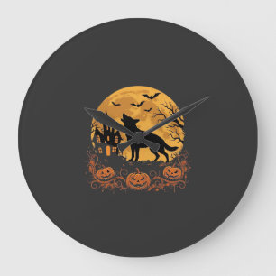 German Shepherd Halloween Moon Pumpkin Design_1 Large Clock