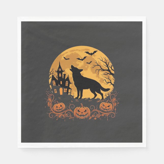 German Shepherd Halloween Moon Pumpkin Design_1 Napkin (Front)
