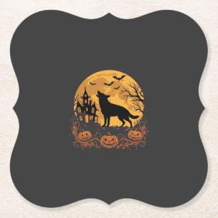 German Shepherd Halloween Moon Pumpkin Design_1 Paper Coaster