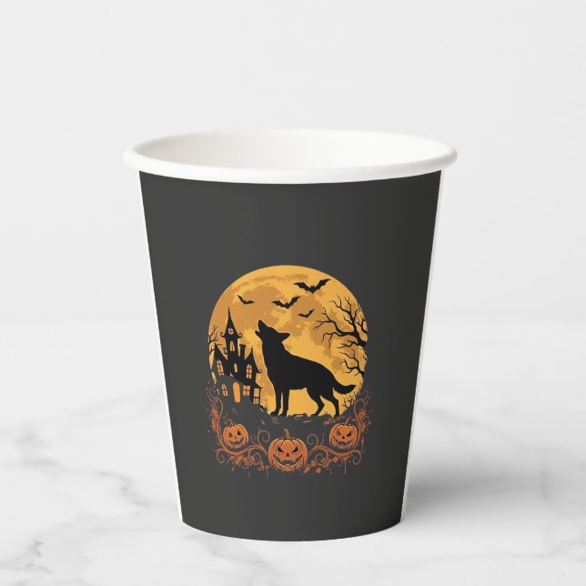German Shepherd Halloween Moon Pumpkin Design_1 Paper Cups (Front)