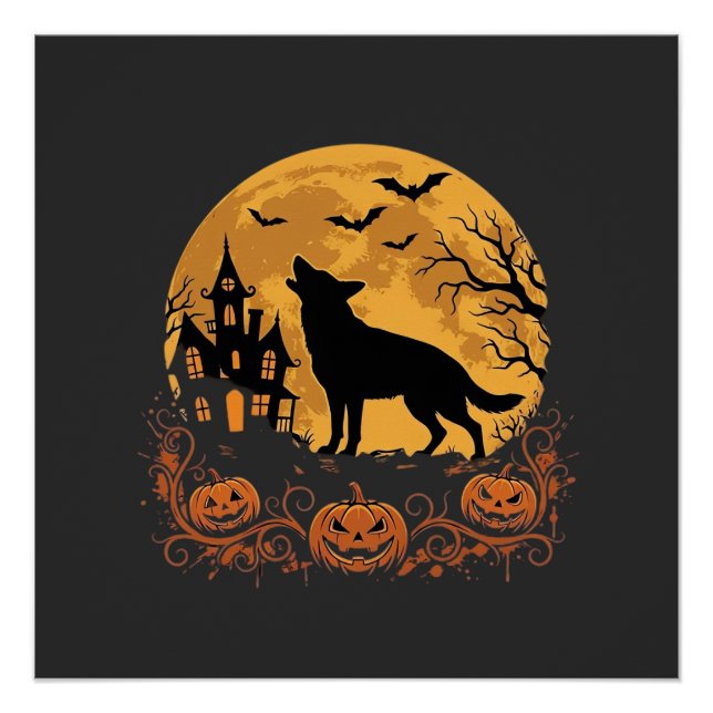 German Shepherd Halloween Moon Pumpkin Design_1 Poster (Front)