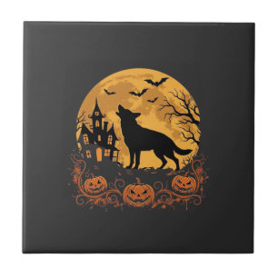 German Shepherd Halloween Moon Pumpkin Design_1 Tile