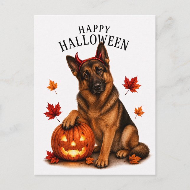 German Shepherd Halloween Postcard (Front)