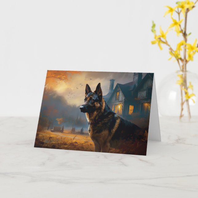 German Shepherd Halloween Scary Card (Yellow Flower)