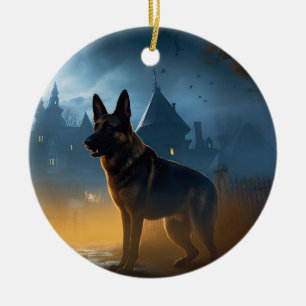 German Shepherd Halloween Scary Ceramic Tree Decoration
