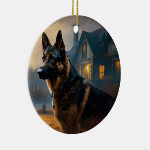 German Shepherd Halloween Scary Ceramic Tree Decoration