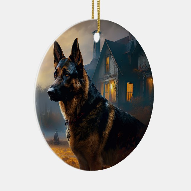 German Shepherd Halloween Scary Ceramic Tree Decoration (Right)