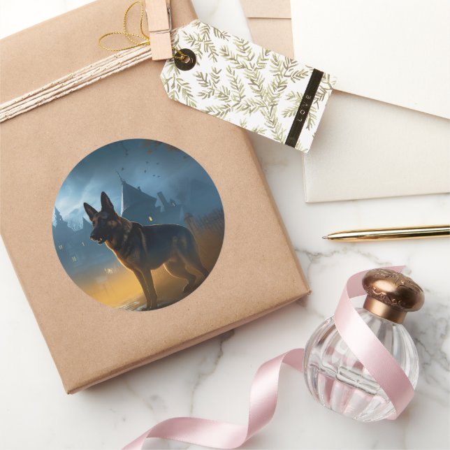 German Shepherd Halloween Scary Classic Round Sticker (Gifting)