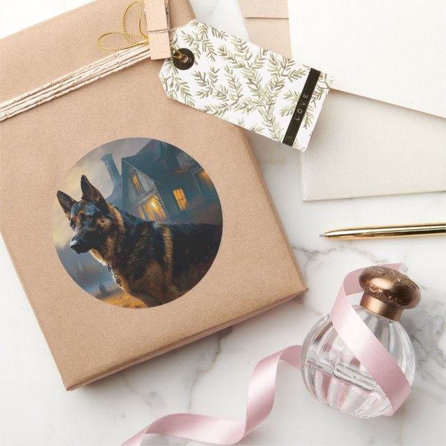 German Shepherd Halloween Scary Classic Round Sticker (Gifting)