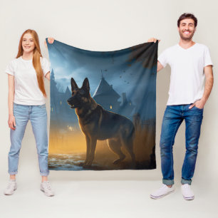 German Shepherd Halloween Scary Fleece Blanket