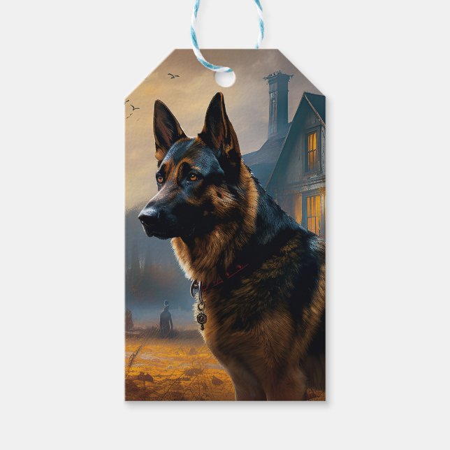 German Shepherd Halloween Scary Gift Tags (Front)