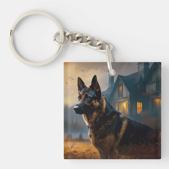 German Shepherd Halloween Scary Key Ring (Front)