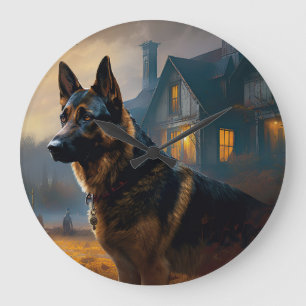 German Shepherd Halloween Scary Large Clock