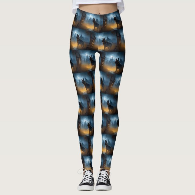 German Shepherd Halloween Scary Leggings (Front)